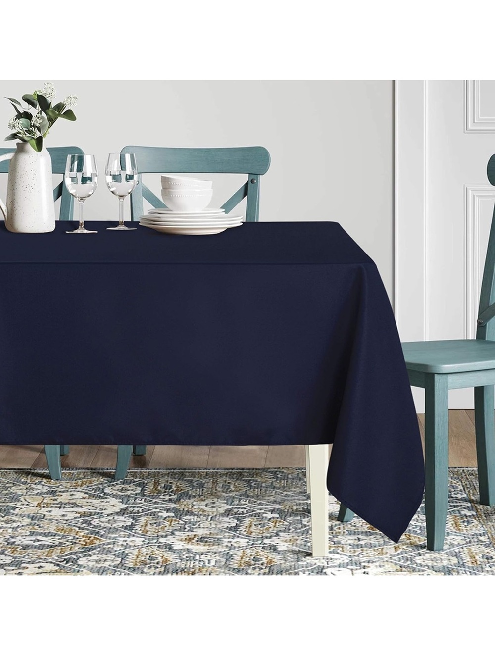 Classic Navy Dining Tablecloth - 90”x 132” Elegant Weddings Showers